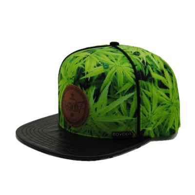 China breathable & Waterproof Green Snapback Hats Custom Sublimation Print With Maple Leaf for sale