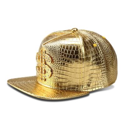 China Customized COMMON Promotional PU Leather With Leather Wristband Dollar Sign Metal $ Logo Sports Snapback Hat for sale