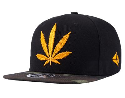 China COMMON Hip Hop Hat High Quality Hemp Leaf Embroidery Camouflage Brim Acrylic Snapback Hat for sale