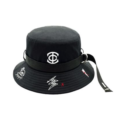 China Fashionable high quality character cotton bucket hats, outdoor fishing hat, black short brim bucket hat for sale