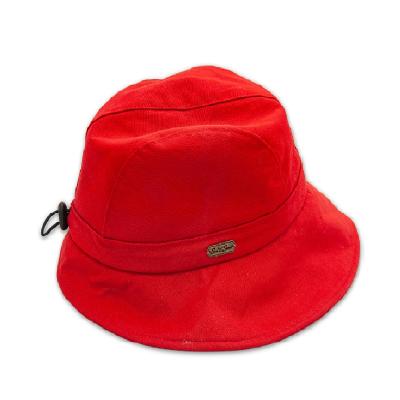 China Custom Adjustable Wide Brim Metal Protection Patch Red Character Sun Bucket Hat for sale