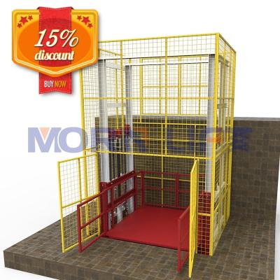 China Hotels Customizable MORNING Industry Cargo Lift Warehouse Lift Hydraulic Cargo Lift with Full Wesh Enclosure for sale