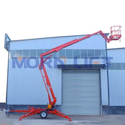 China Hotels MORNING 20m 18m 16m 14m 10m 8m Battery Power Towable Trailer Mounted Boom Lift Towable Hydraulic Articulated Cherry Picker for sale