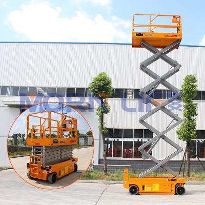 China CE ISO MORNING 10m 12m 14m Hydraulic Mobile Electric Scissor Lift Mobile Aerial Platform For Hotels Aerial Work for sale