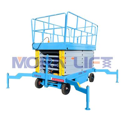 China Garment Shop MORNING 7m-16m Battery Mobile Hydraulic Trailer Electric Scissor Lift Table Aerial Work Platform With CE ISO for sale