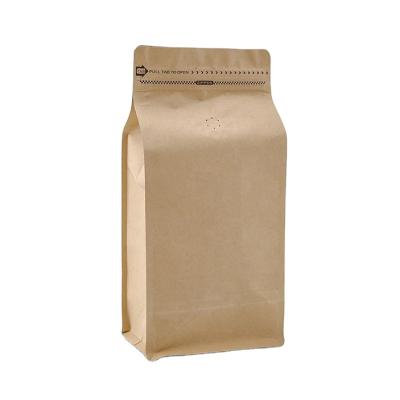 China Recyclable Kraft Flat Bottom Eco Friendly Paper Custom Printed Bean Valve Packaging Biodegradable Compostable Coffee Bag for sale