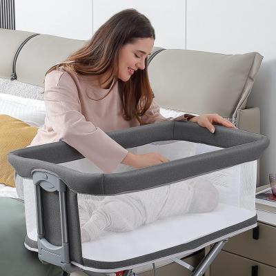 China Durable+Adjustable+Mobile 3 in 1 Portable Baby Cribs with Mattress & Easy Folding Bedside Sleeper with Height Adjustable Baby Travel Hutch for sale