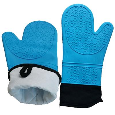 China Extra Long Thick Pique Line Silicone BBQ Breathable Ideal Protection Cotton Heat Resistant Oven Mitts Gloves for sale