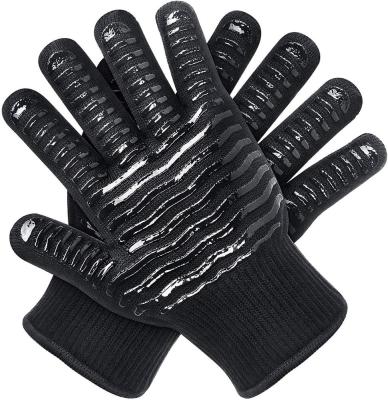 China Situable For Left And Right Hands EN407 Standard Heat 500 Degree Oven Mitts Heat Resistant GRILL Gloves For Cooking Grilling for sale