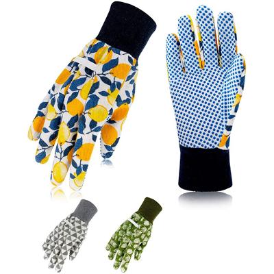 China Non-slip Women's Soft Yard Running PVC Gloves Dots Cotton Jersey Floral Garden for sale