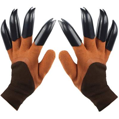 China Non Slip Rubber Coated Nylon Universal Latex Garden Weeding Gloves Waterproof With Claws Digging Planting for sale