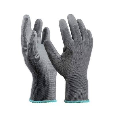 China Seamless Breathable Stretch Coated Palm Knit Light Duty Industrial Polyurethane PU Coated Safety Assemble Precision Work Garden Nylon Gloves for sale