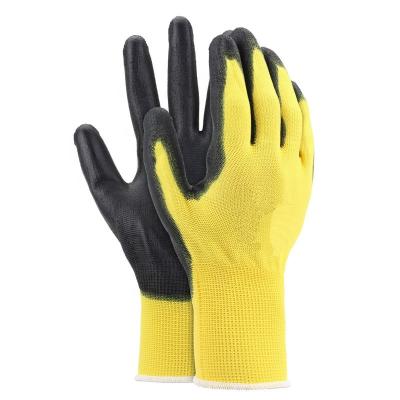 China Labor Supply Breathable Woodworking Gloves Wear Resistant Static PU Dipped Knitting Breathable Gardening for sale