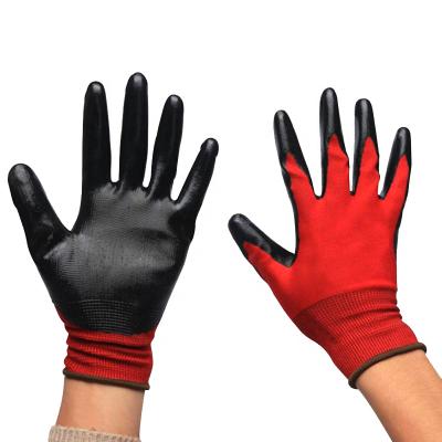 China Seamless Slip Resistant Nylon Knit Palm Dipped Construction Garden Fishing Safety Work Nitrile Coated Gloves for sale