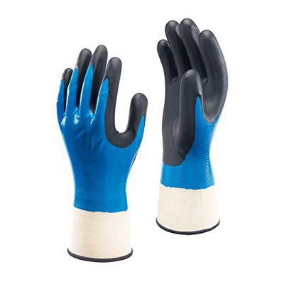 China Nitrile Gloves Nylon Knit Double Dipped Nitrile Coating Heavy Duty Work Oilproof Hand Protection Gloves for sale