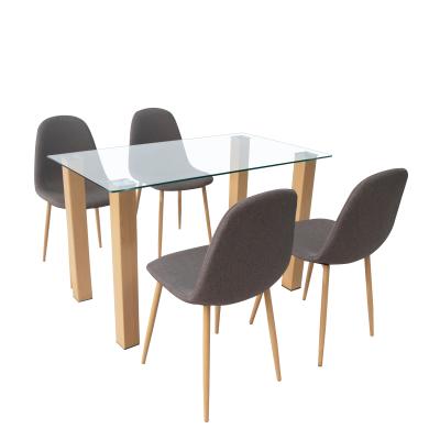 China K/D Hebei dining furniture glass kitchen table with 4 modern chairs for sale