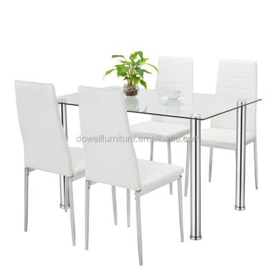 China Clean Leg Glass Metal Dining Table Set With 4 Chairs DA154 for sale