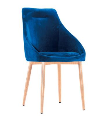 China Eco - Friendly French Wood Style Dining Room Blue Color Leg Chair Velvet Fabric Dining Chair for sale