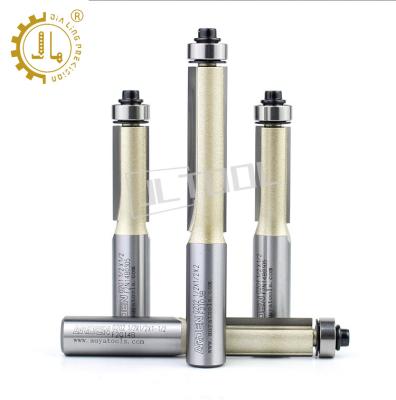 China CNC Milling Machining 6.35mm Shank Bearing Flush Trim Router Bit Solid Carbide Straight Bit Long Flush Trim Router Bit Top Bearing for sale