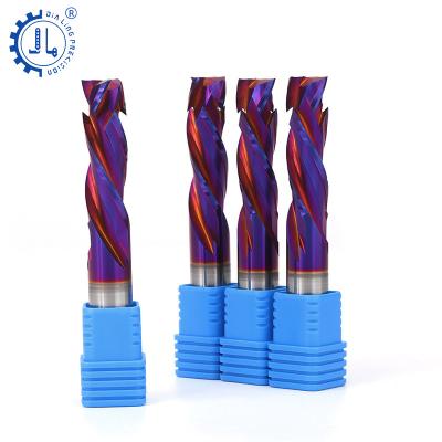 China CNC Machine 3 Flutes Compression Flux Balance Bit With Blue Nano Coating Solid Endmill Through Router Bit For Woodworking for sale