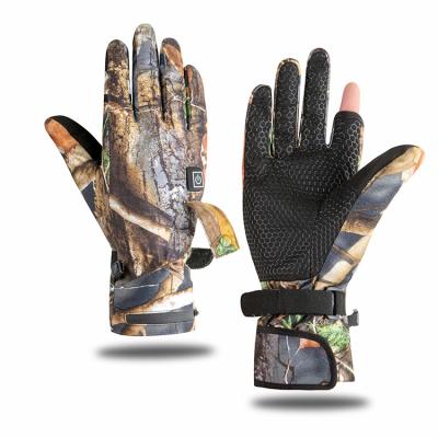 China Outdoor Sports Game Winter Jungle Camouflage Hunting Adventure Fishing Electric Heating Touch Screen Exposed Finger Factory Custom Gloves for sale