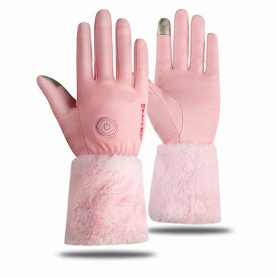 China Leather Sheepskin Ski Touch Screen Charging Heating Waterpoof Winter Heating Outdoor Sports Warm Manufacturers Custom Gloves for sale