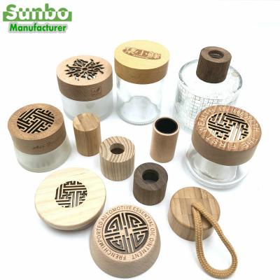 China Pilfer-proof Hot Sales Laser Car Perfume Wooden Caps Or Jar Wooden Lids For Glass for sale