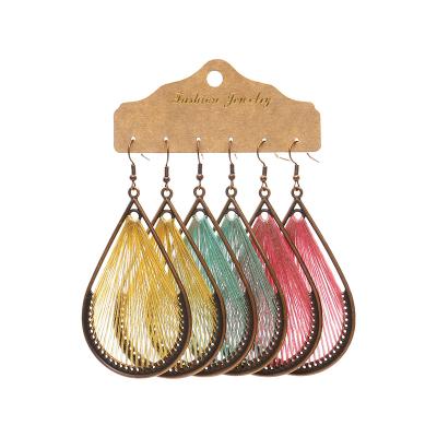 China No Nickel Lead Free Wholesale Retro Geometric Earrings Bohemian Drop Around Handwoven Tassel Earrings Set for sale