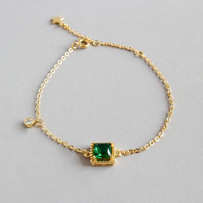 China Japan Korea CLASSIC Style Handmade Zircon 18K Green Gold Plated Bracelet S925 Sterling Silver for sale