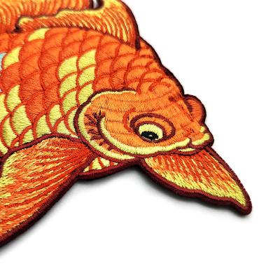 China Custom pattern golden fish flat embroidery patches for women hoodie for sale