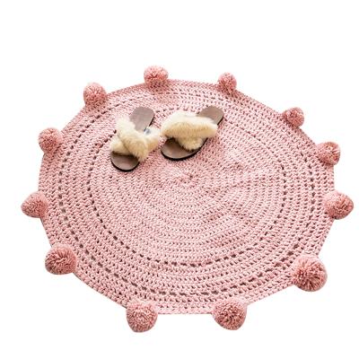 China Living Room Modern 100% Acrylic Blankets Knitting Carpet Pom Poms Around The Rug for sale