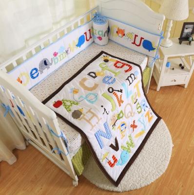 China Eco-friendly Materials Alphabet Baby Crib Bedding Set 4pcs Crib Sheet Set for sale