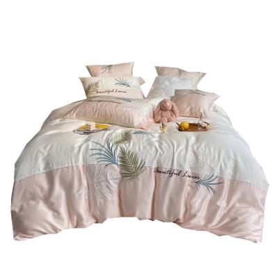 China 100% Nondisposable Tencel Linens 60s Lyocell Embroidered Feather Duvet Cover Set 4pc for sale