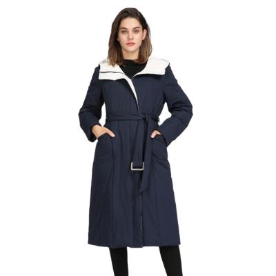 China Customized Warm Hooded Ladies Anti Shrink Down Long Coat Plus Size Women Jacket Winter for sale