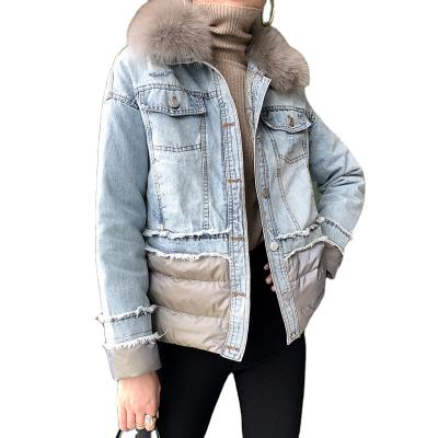 China Customized Anti-Shrink Loose Oversize Women's Faux Fur Collar Washed Women Winter Coat Jeans Denim Jacket With Fur For Ladies for sale