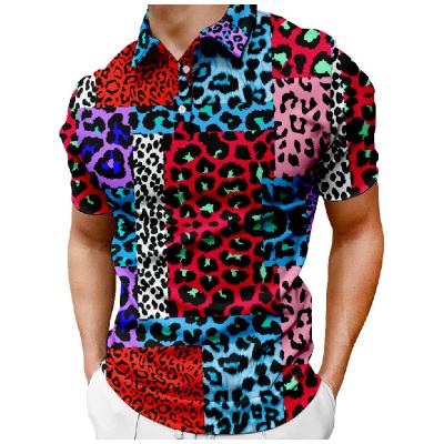 China Anti-wrinkle short sleeve polo shirts for men and women 3D factory pattern custom wholesale fashion leopard digital printing casual print for sale