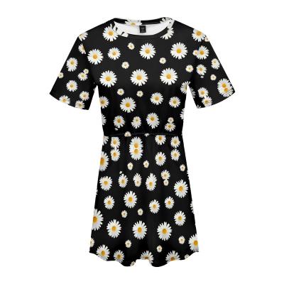 China Young Breathable Summer Beauty Fashion And Custom Made 3D Printing Girls Knee Dress Loose Casual Digital Pattern Factory Wholesale for sale