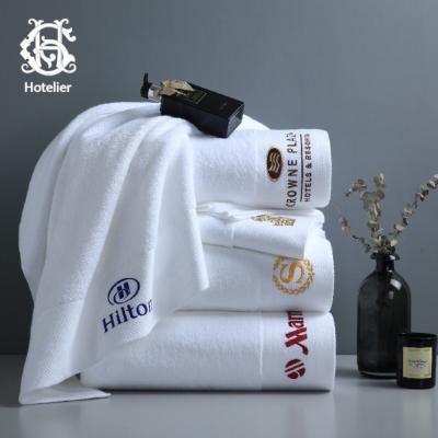 China Five Star Hotel Towel 100% Cotton Towel Room Hypoallergenic Hot Selling Hypoallergenic Quick Dry Organic White Bases Brand for sale