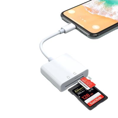 China Mobile Phone OTG Adapter 8 Pin SD TF Card Reader For iPhone OTG USB Adapter Lightning 2 Ports High Transfer TF Card Reader For Mobile Phones for sale