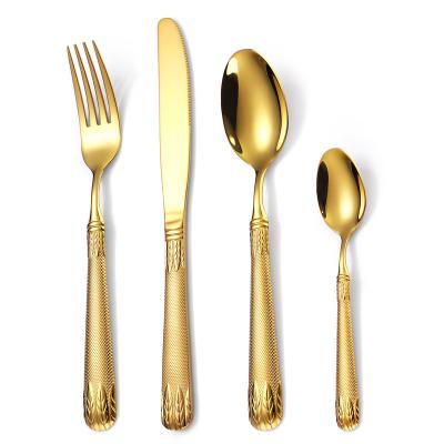 China Modern Elegant Style 304 Stainless Steel Flatware Set Food Grade Cutlery Set With Gold PVD for sale