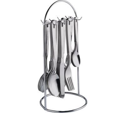 China 18/0 Stainless Steel Viable Hanging Cutlery 16pcs&20pcs Set Knife Spoon Fork Tea Spoon With Iron Metal Stand Holder for sale