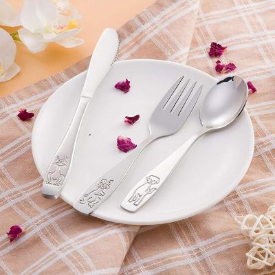 China Sustainable Food Grade Stainless Steel Baby Spoon Fork Kids Children Cutlery Set For Gift for sale