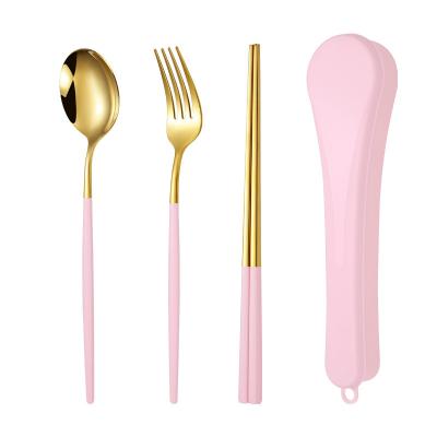 China Portable Hotel Restaurant Home 2/3pcs Utensils Spoons and Forks Chopsticks Gift Set Stainless Steel Picnic Camping Travel Cutlery for sale