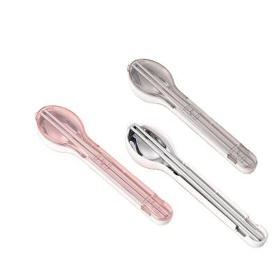 China Modern Fashion Travel Portable Cutlery Set 304 Stainless Steel Camping Outdoor Chopsticks Spoon Set With PP Case for sale