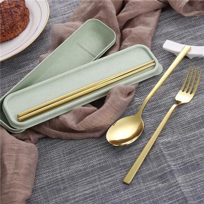 China Sustainable Portable Stainless Steel Travel Utensils Camping Cutlery Flatware Set In Pocket for sale