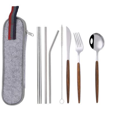 China Travel Sustainable Portable Reusable Cutlery Set Gold Stainless Steel With Case for sale