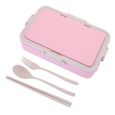 China Eco-freindly; 100% Biodegradable Healthy Wheat Convenient Straw Bento Lunch Box With Cutlery For Kids for sale