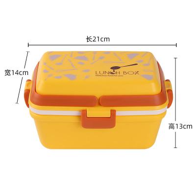 China Eco-freindly; Convenient Compartment Plastic Lunch Box Sealed Double Square Portable Storage Box Plastic Lunch Bento Box For Kids With Cutlery for sale