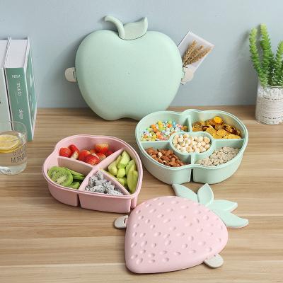 China Biodegradable Freshness Preservation Snack Box Container Wheat Straw Wedding Candy Tray Plastic Candy Dish With Lid for sale