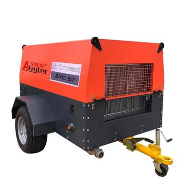 China 7Bar 185Cfm lubricated diesel engine powered mobile air compressor for mine for sale